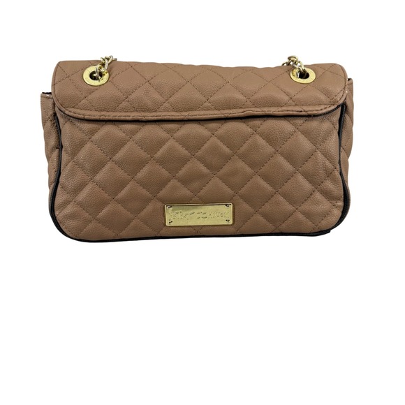 Betsey Johnson Handbags - Betsey Johnson Tan Quilted Heart Studded Shoulder Bag Gold Chain Adjust Strap